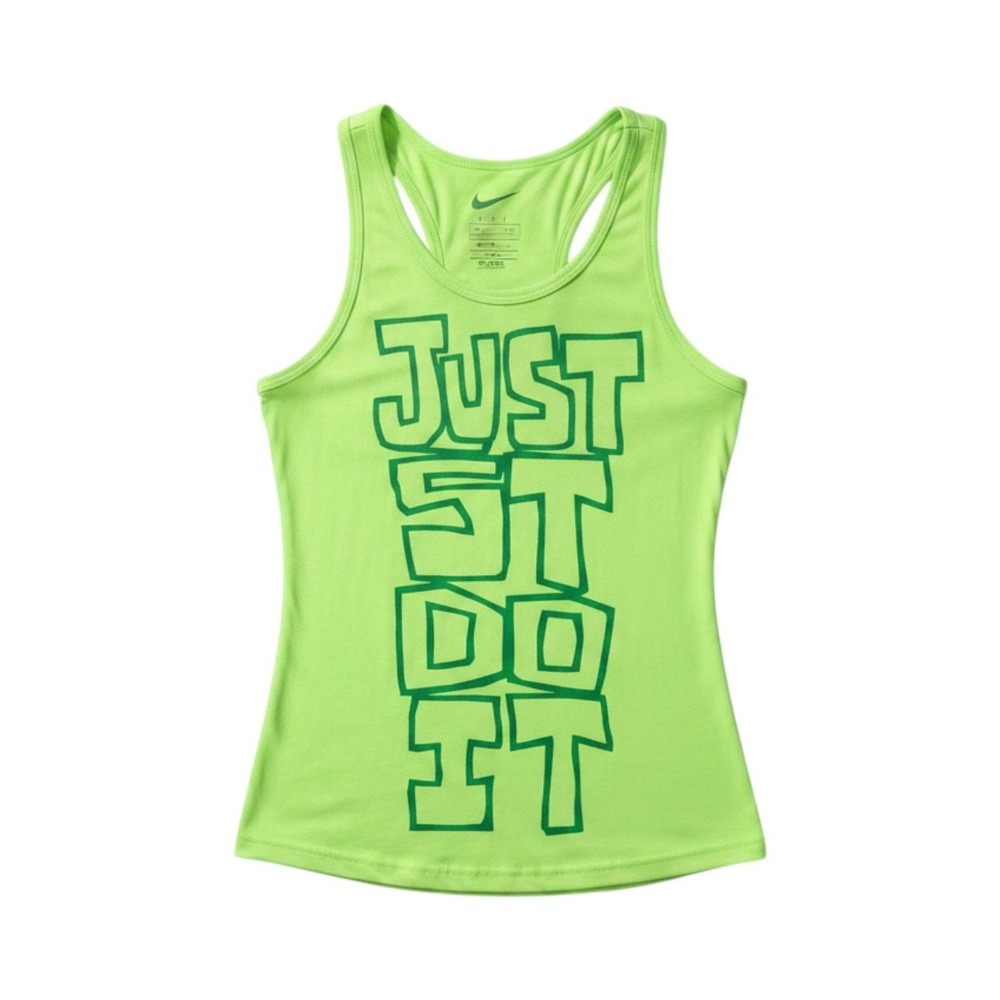 Nike DRI-Fit Just Do It‎ Racerback Tank Top Neon Green Ribbed Knit Sleeveless S